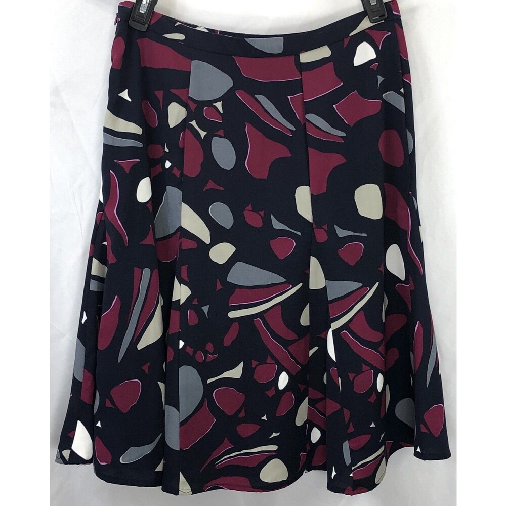 Mark Eisen Midi Flare Skirt 10 Blue Red Geo 30"W psychedelic Funky Boho Career